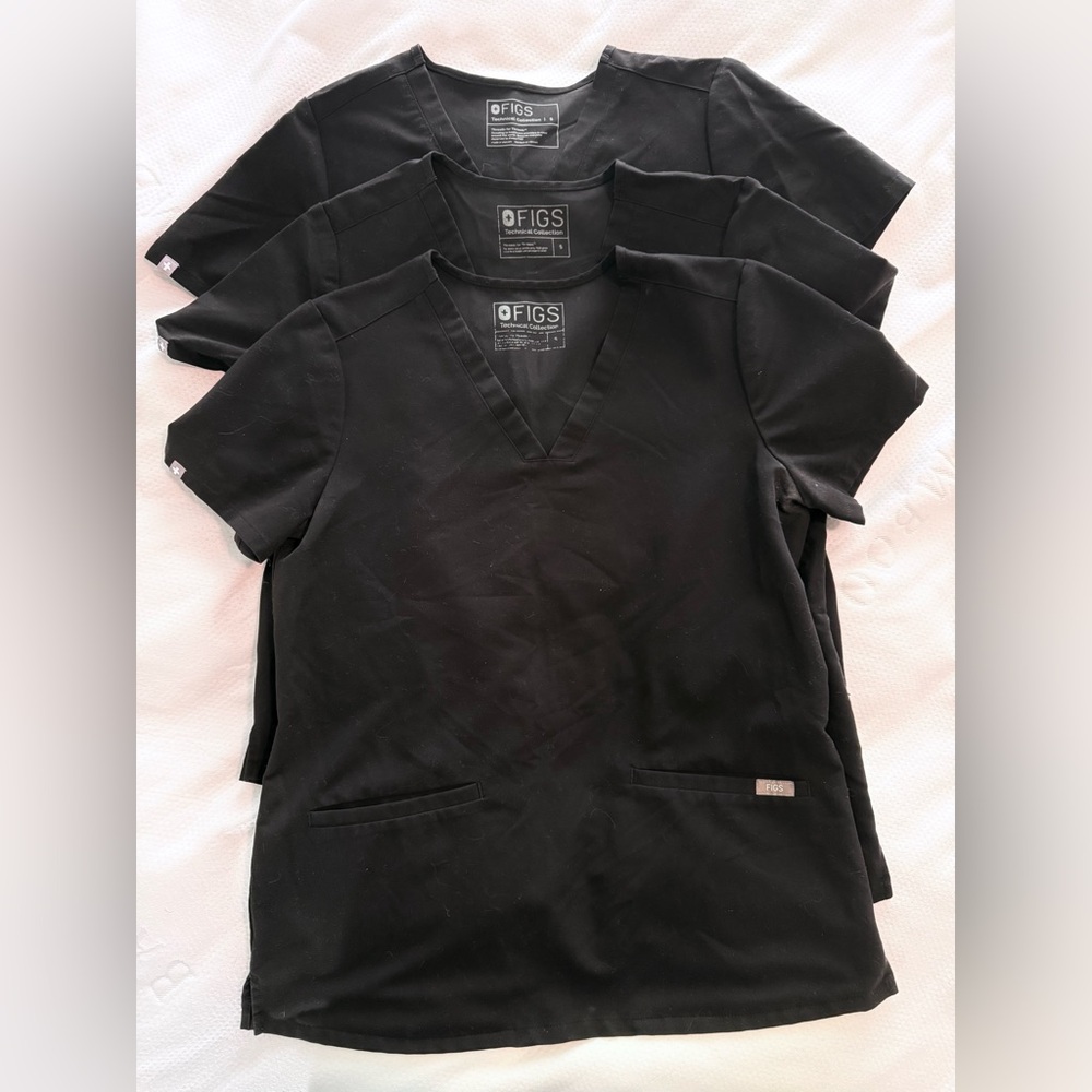 Figs Classic Black Scrub Tops set of 3